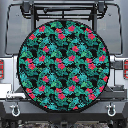 Turquoise Hawaiian Palm Leaves Print Tire Cover