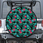 Turquoise Hawaiian Palm Leaves Print Tire Cover