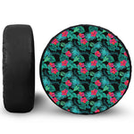 Turquoise Hawaiian Palm Leaves Print Tire Cover