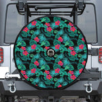 Turquoise Hawaiian Palm Leaves Print Tire Cover With Camera Hole