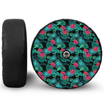 Turquoise Hawaiian Palm Leaves Print Tire Cover With Camera Hole