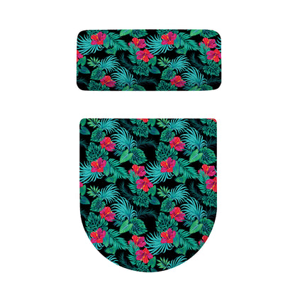 Turquoise Hawaiian Palm Leaves Print Toilet Lid And Tank Cover Set
