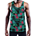 Turquoise Hawaiian Palm Leaves Print Men's Workout Tank Top