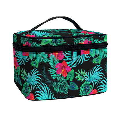 Turquoise Hawaiian Palm Leaves Print Travel Makeup Bag