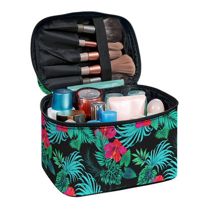 Turquoise Hawaiian Palm Leaves Print Travel Makeup Bag