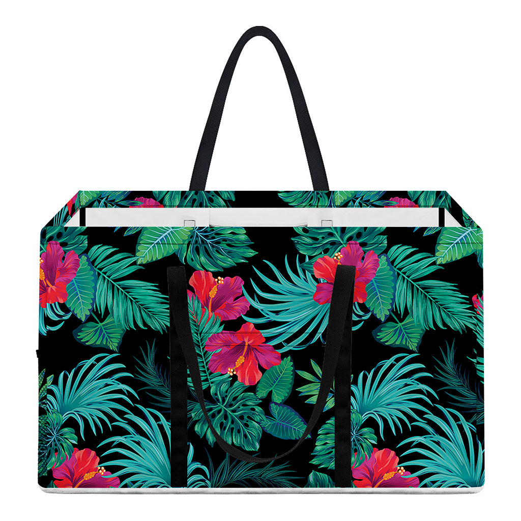 Turquoise Hawaiian Palm Leaves Print Utility Tote Bag