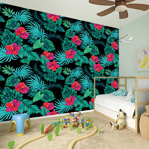 Turquoise Hawaiian Palm Leaves Print Wall Sticker