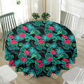 Turquoise Hawaiian Palm Leaves Print Waterproof Round Tablecloth