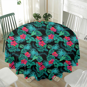 Turquoise Hawaiian Palm Leaves Print Waterproof Round Tablecloth