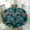 Turquoise Hawaiian Palm Leaves Print Waterproof Round Tablecloth