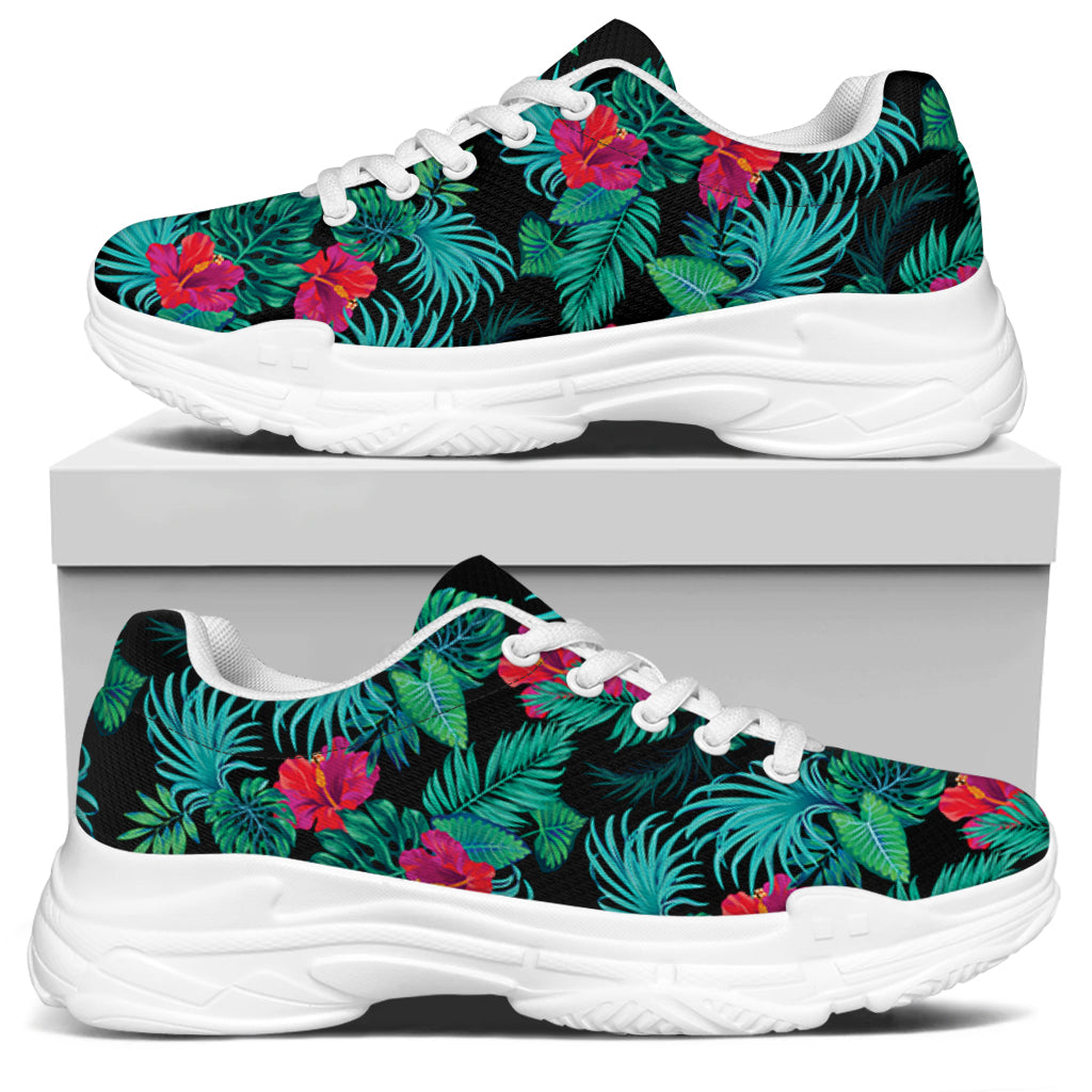 Turquoise Hawaiian Palm Leaves Print White Chunky Shoes
