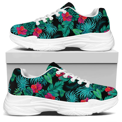 Turquoise Hawaiian Palm Leaves Print White Chunky Shoes