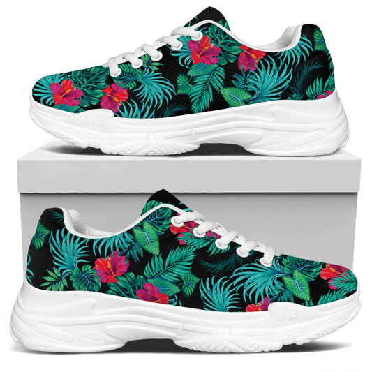 Turquoise Hawaiian Palm Leaves Print White Chunky Shoes