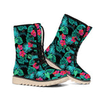 Turquoise Hawaiian Palm Leaves Print Winter Boots
