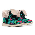 Turquoise Hawaiian Palm Leaves Print Winter Boots