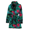 Turquoise Hawaiian Palm Leaves Print Women's Bathrobe