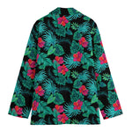 Turquoise Hawaiian Palm Leaves Print Women's Blazer