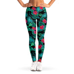 Turquoise Hawaiian Palm Leaves Print Women's Leggings