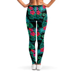 Turquoise Hawaiian Palm Leaves Print Women's Leggings