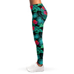 Turquoise Hawaiian Palm Leaves Print Women's Leggings