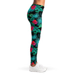 Turquoise Hawaiian Palm Leaves Print Women's Leggings
