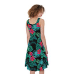 Turquoise Hawaiian Palm Leaves Print Women's Sleeveless Dress