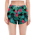 Turquoise Hawaiian Palm Leaves Print Women's Split Running Shorts