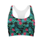 Turquoise Hawaiian Palm Leaves Print Women's Sports Bra