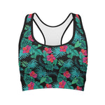 Turquoise Hawaiian Palm Leaves Print Women's Sports Bra