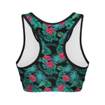 Turquoise Hawaiian Palm Leaves Print Women's Sports Bra