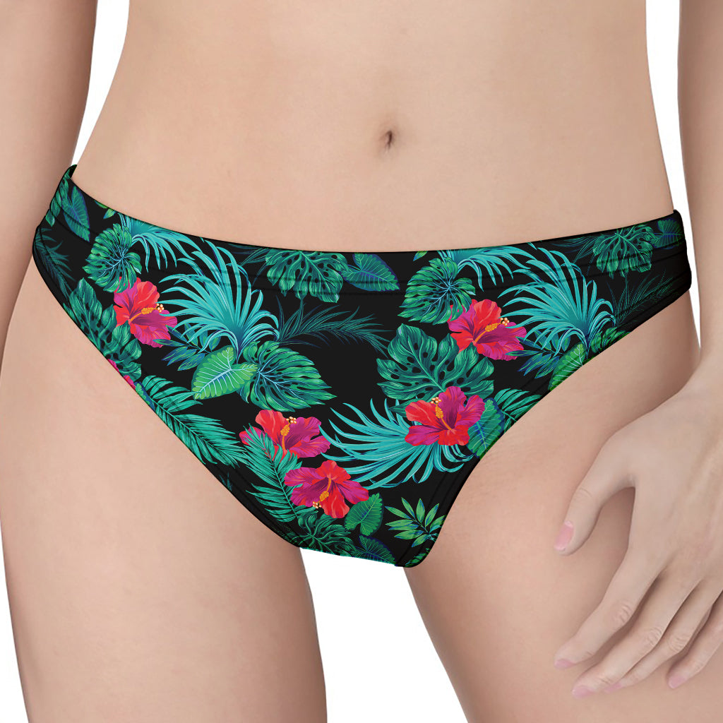 Turquoise Hawaiian Palm Leaves Print Women's Thong