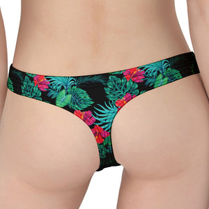 Turquoise Hawaiian Palm Leaves Print Women's Thong