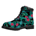 Turquoise Hawaiian Palm Leaves Print Padded Collar Lace Up Boots