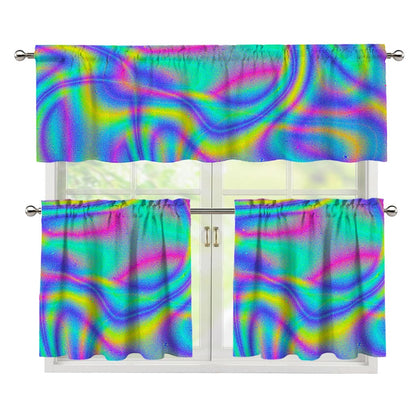 Turquoise Holographic Trippy Print 3 Piece Kitchen Curtains