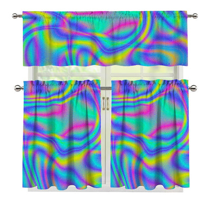 Turquoise Holographic Trippy Print 3 Piece Kitchen Curtains