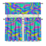 Turquoise Holographic Trippy Print 3 Piece Kitchen Curtains