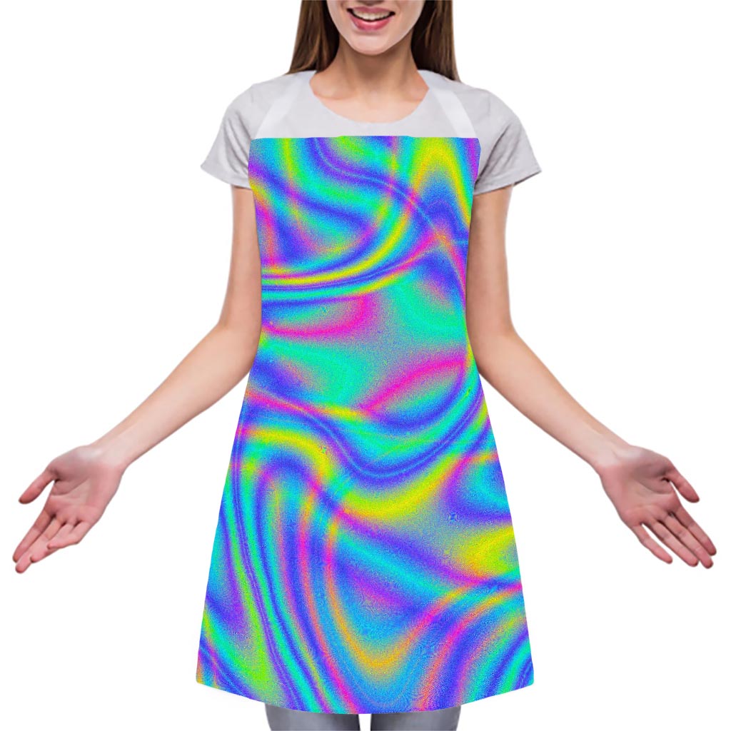 Turquoise Holographic Trippy Print Adjustable Apron