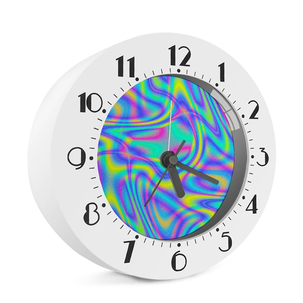 Turquoise Holographic Trippy Print Alarm Clock