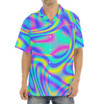 Turquoise Holographic Trippy Print Aloha Shirt