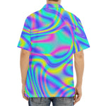 Turquoise Holographic Trippy Print Aloha Shirt