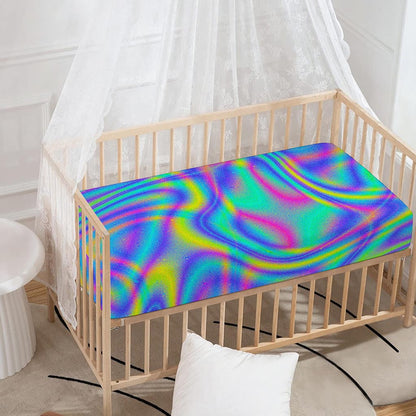 Turquoise Holographic Trippy Print Baby Crib Sheet