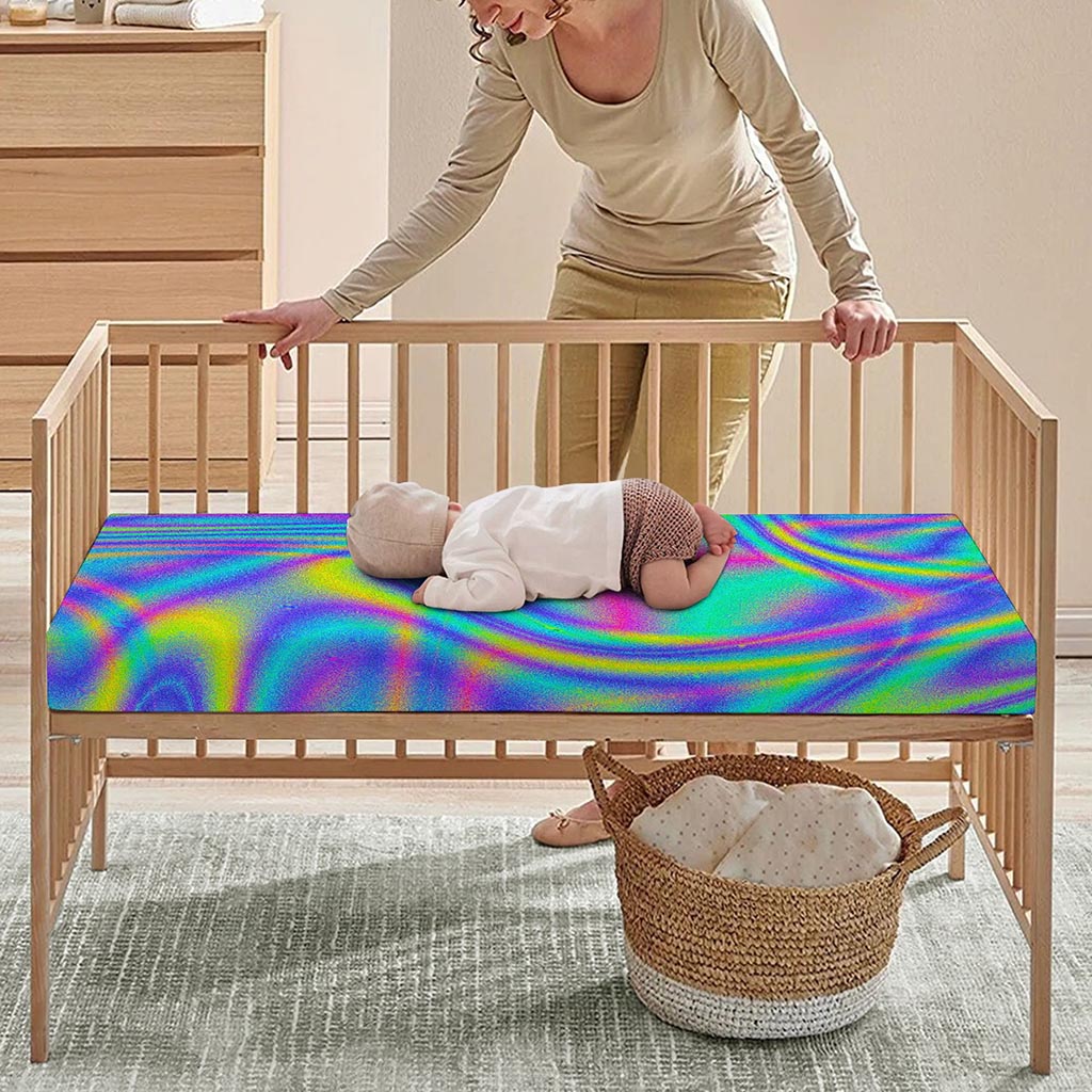 Turquoise Holographic Trippy Print Baby Crib Sheet