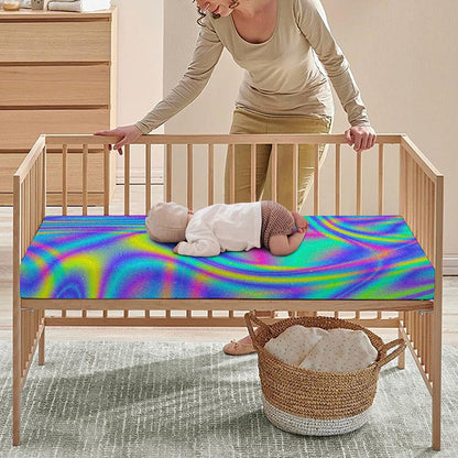 Turquoise Holographic Trippy Print Baby Crib Sheet