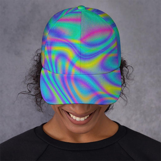 Turquoise Holographic Trippy Print Baseball Cap