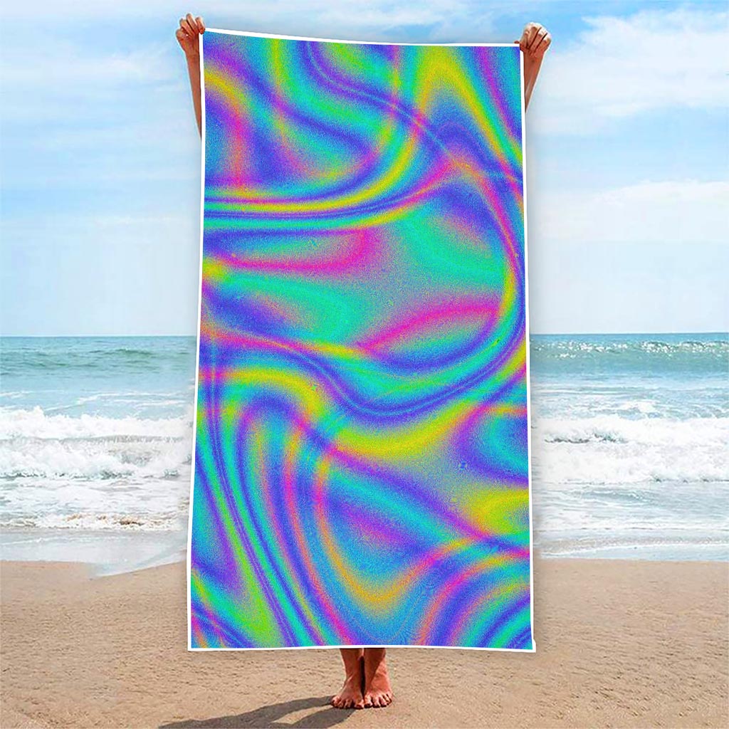 Turquoise Holographic Trippy Print Beach Towel