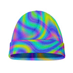 Turquoise Holographic Trippy Print Beanie