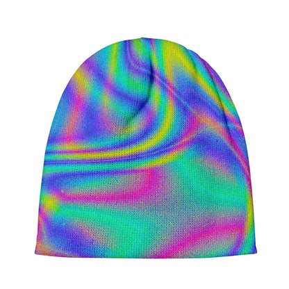 Turquoise Holographic Trippy Print Beanie