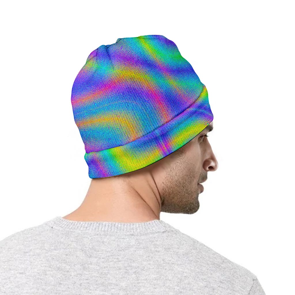 Turquoise Holographic Trippy Print Beanie