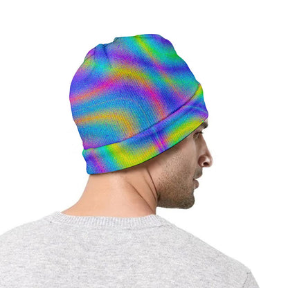 Turquoise Holographic Trippy Print Beanie