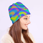 Turquoise Holographic Trippy Print Beanie